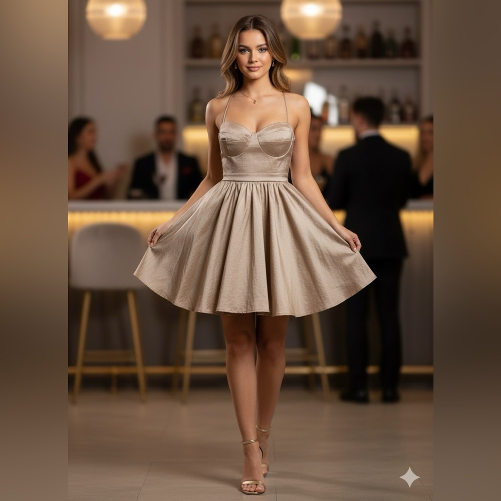 Windsor Beige Spaghetti Strap Mini Dress
